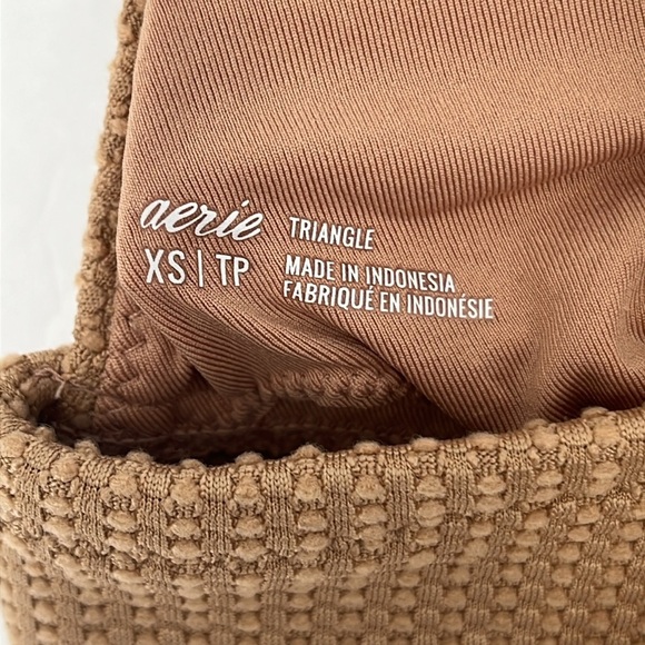 Aerie Waffle Tie Longline Triangle Halter Bikini Top Nude Tan Swimsuit XSmall - Picture 3 of 3